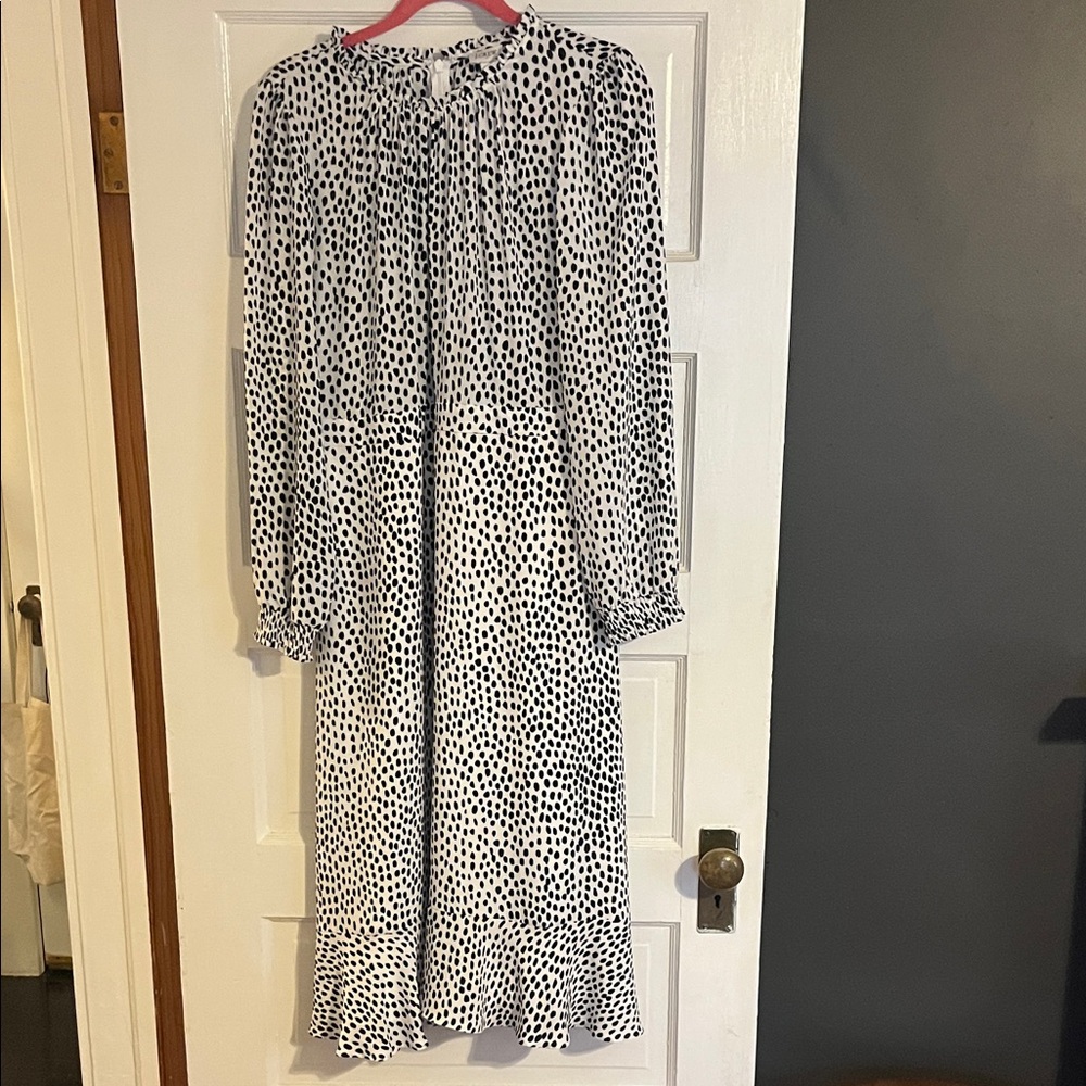 J Crew Elegant Black and White Polka Dot Dress NWT